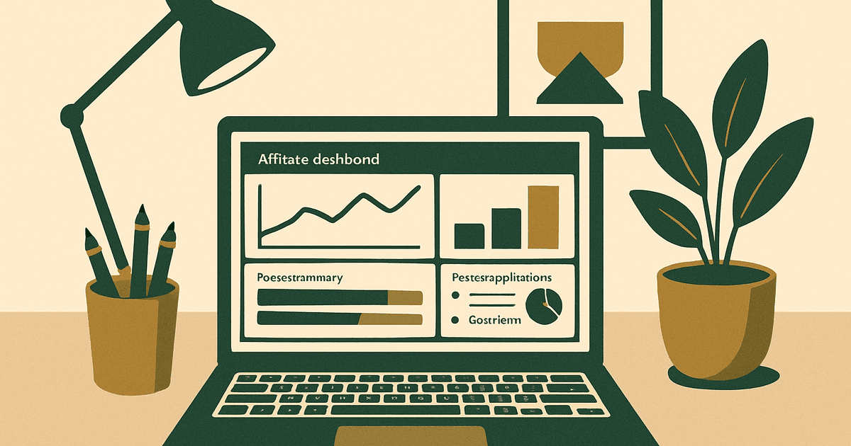Publisher reviewing an affiliate dashboard with performance metrics, approvals, payouts, and partner applications